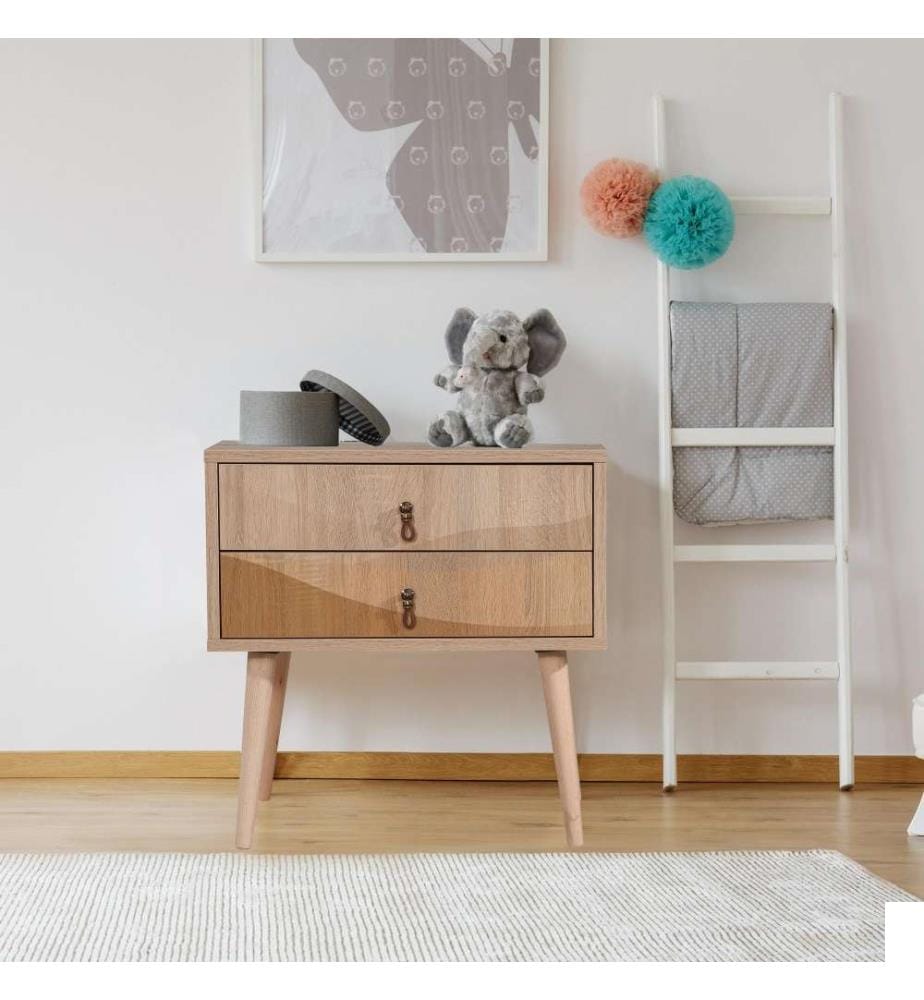 Table de nuit, Multicolore, panneau de particules mélaminé, pieds en bois