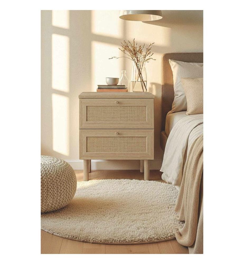 Table de chevet, panneau de particules 100 % mélaminé, beige