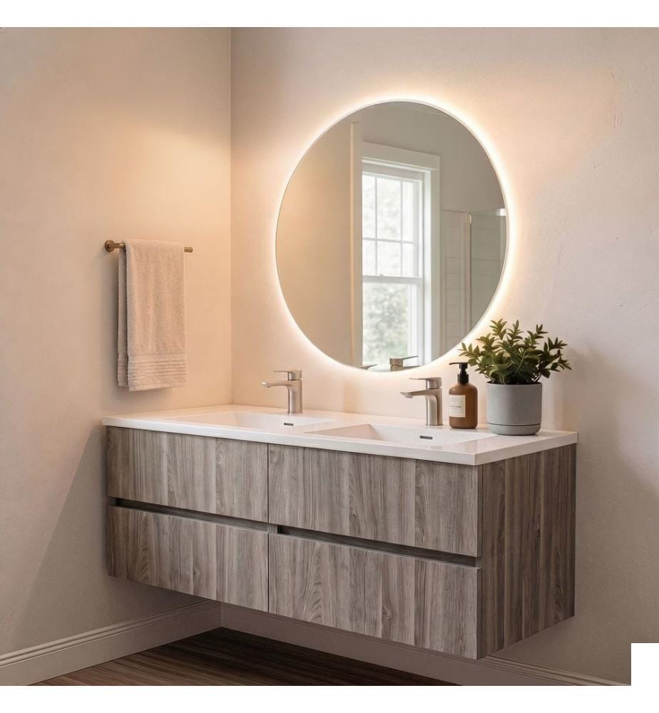 Ensemble meuble de salle de bain avec lavabo et miroir, 2 pièces, panneau de particules 100 % mélaminé, bouleau Monsoon