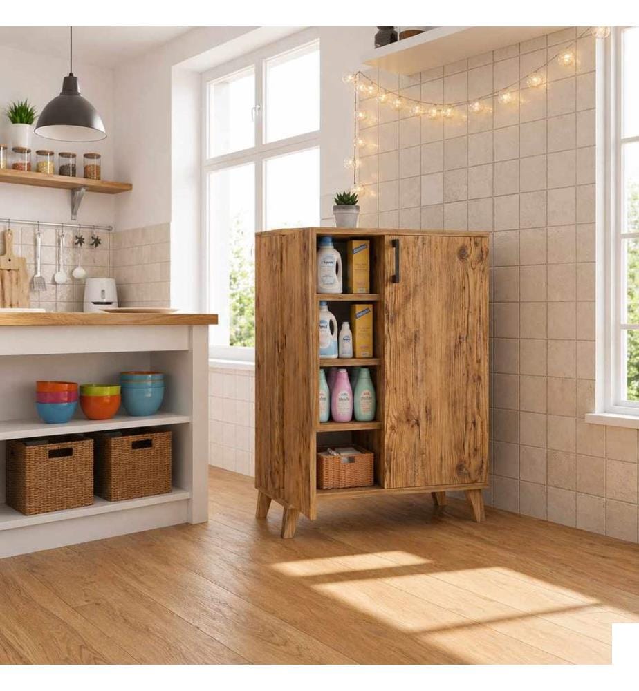 Armoire multifonctionnelle, panneau de particules 100 % mélaminé, pin de l'Atlantique