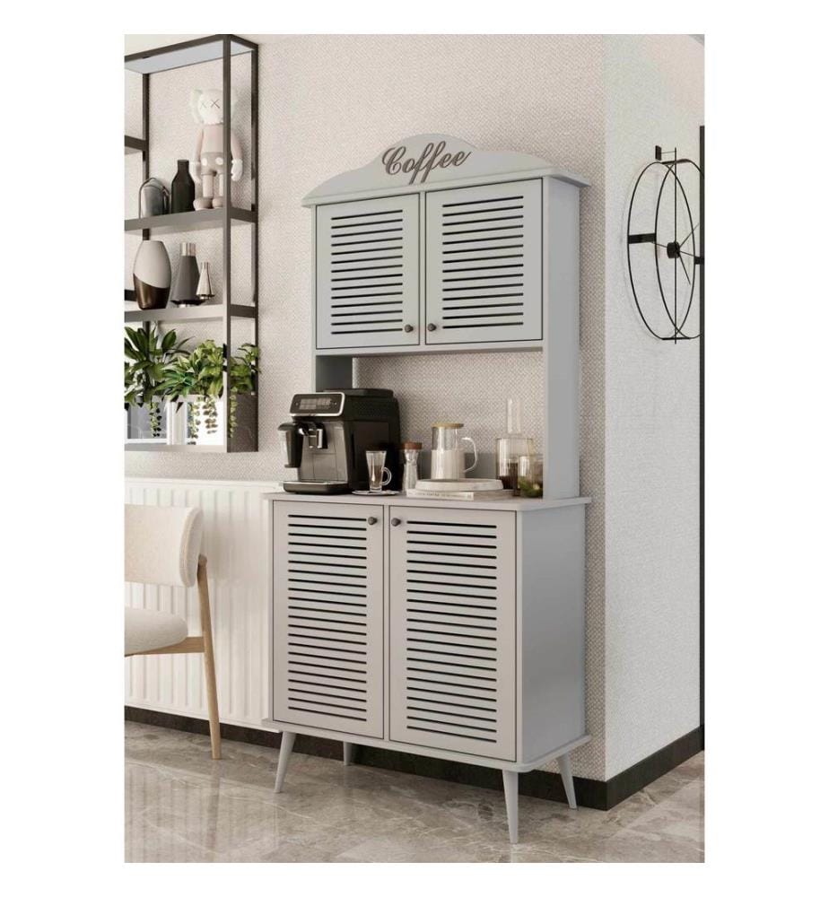 Meuble bar à café, 100 % MDF stratifié, gris clair