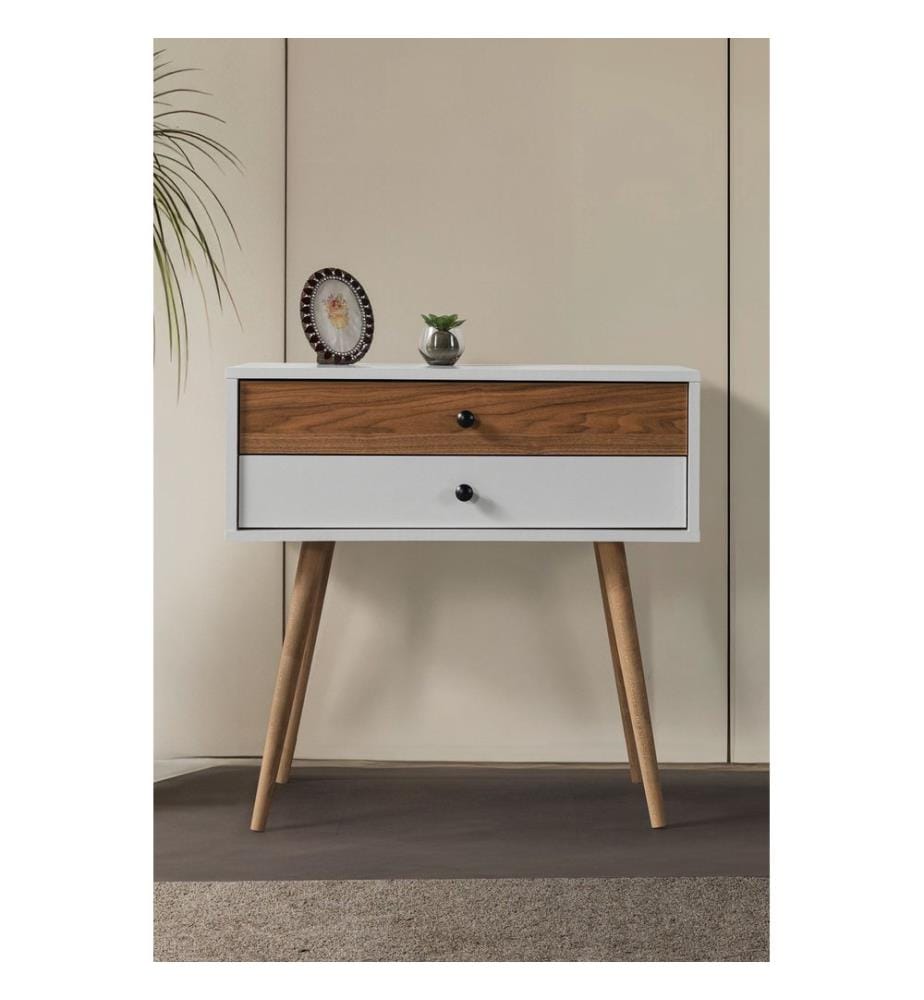 Commode, panneaux de particules 100 % mélaminés, blanc, noyer
