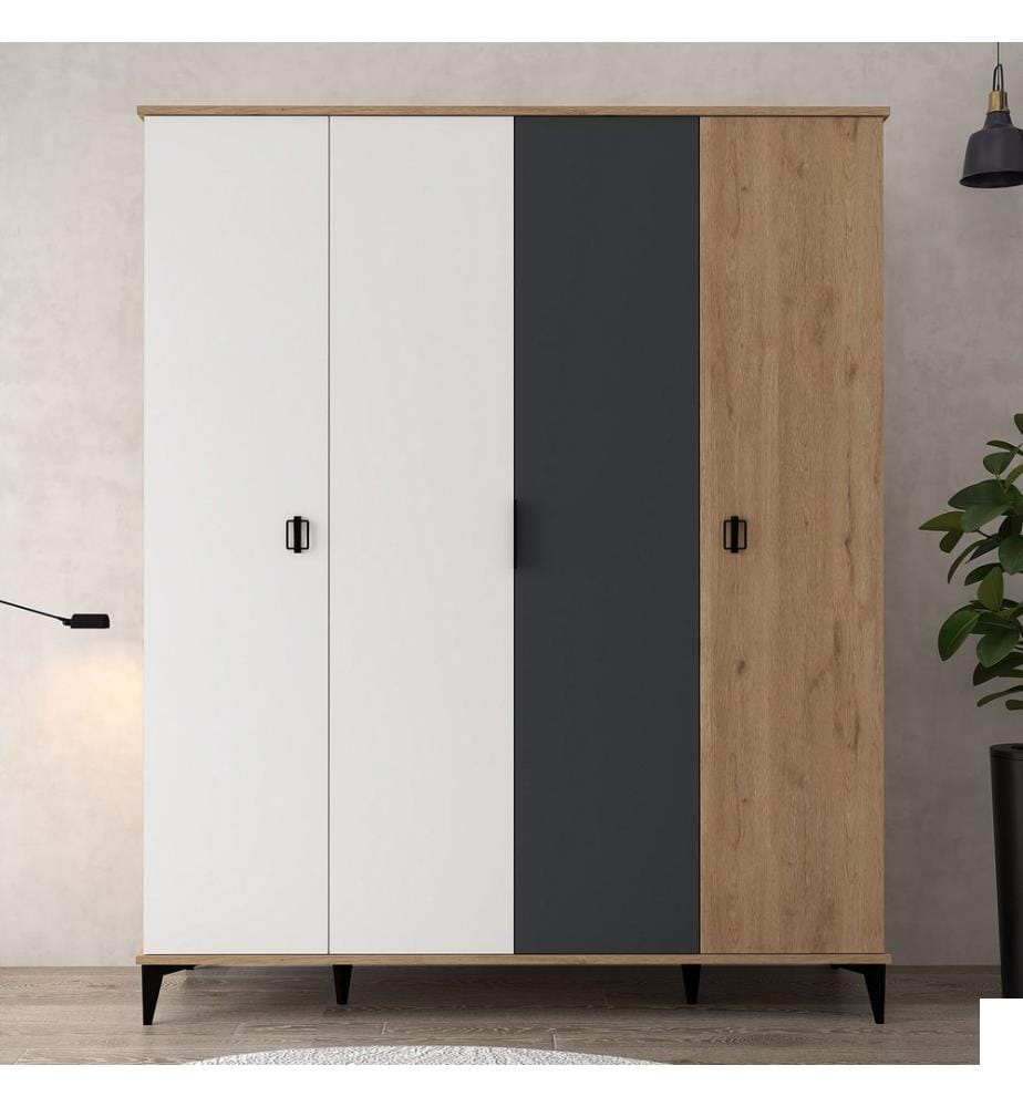 Armoire, panneaux de particules 100 % mélaminés, chêne, blanc, anthracite
