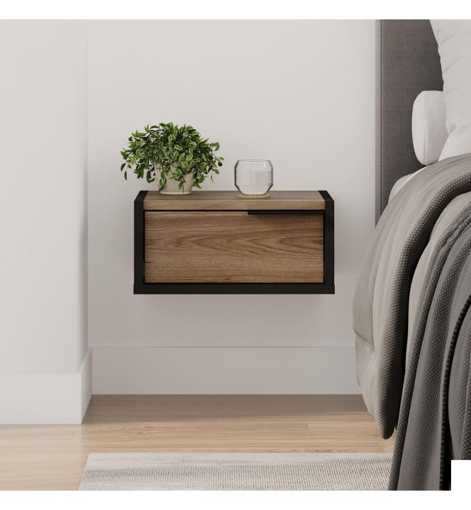 Table de chevet, panneau de particules 100 % mélaminé, bois noir, oud