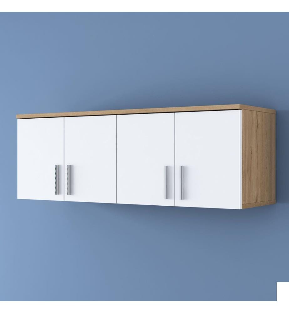 Armoire murale, panneaux de particules mélaminés de qualité E1, noyer, blanc