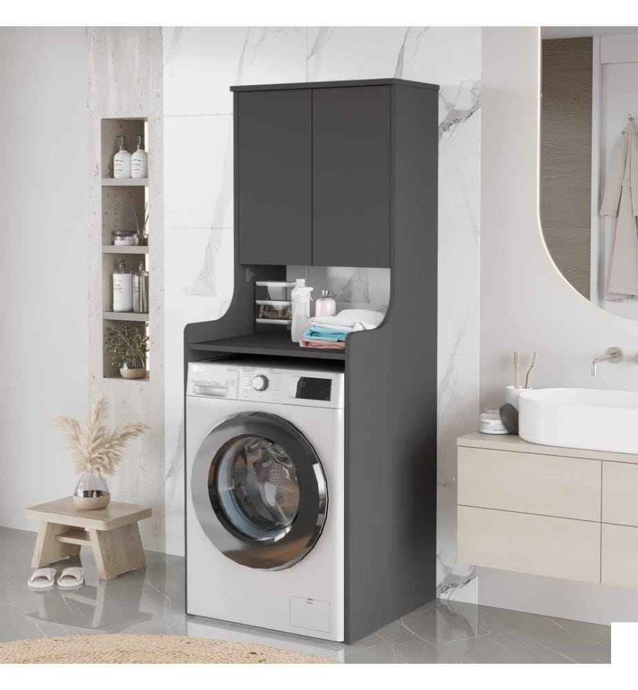 Meuble pour machine à laver, panneau de particules 100 % mélaminé, anthracite