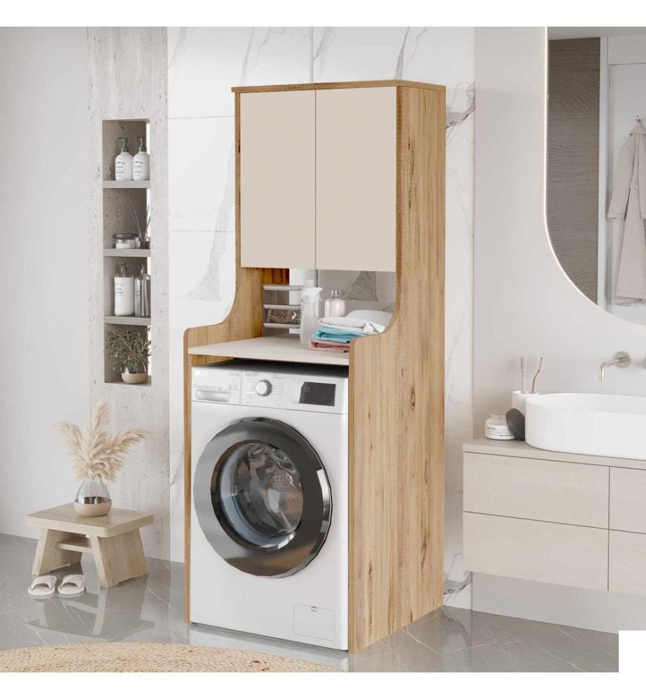 Meuble pour machine à laver, panneau de particules 100 % mélaminé, pin de l'Atlantique