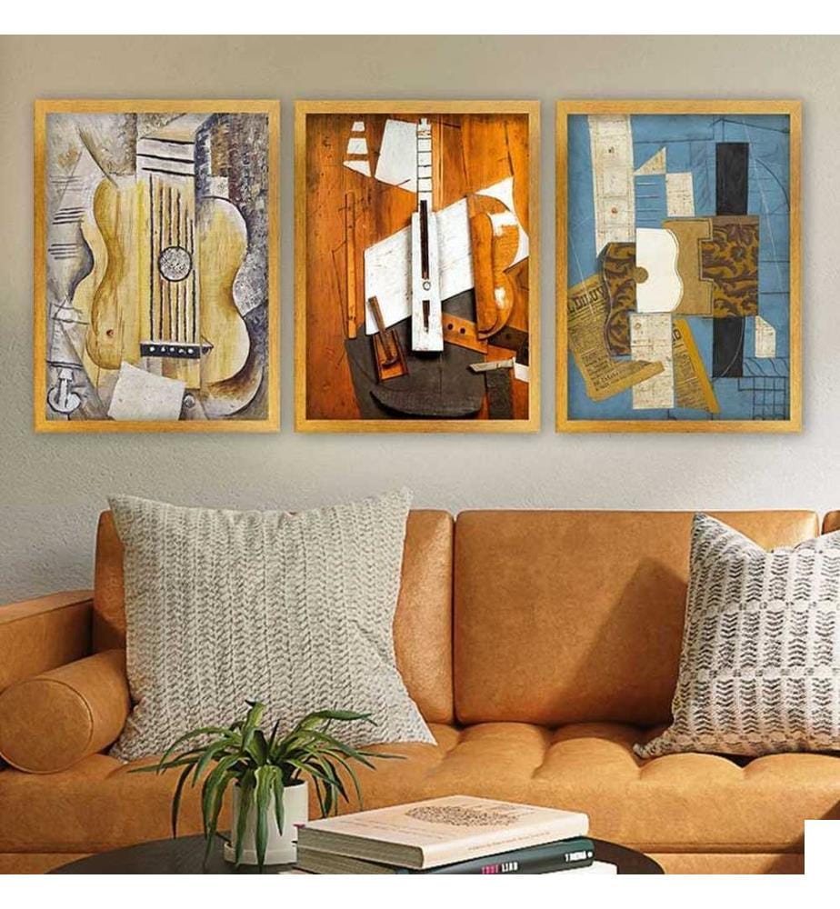Peinture décorative encadrée, 3 pièces, multicolore, 100 % BOIS, cadre : 100 % POLYSTYRÈNE