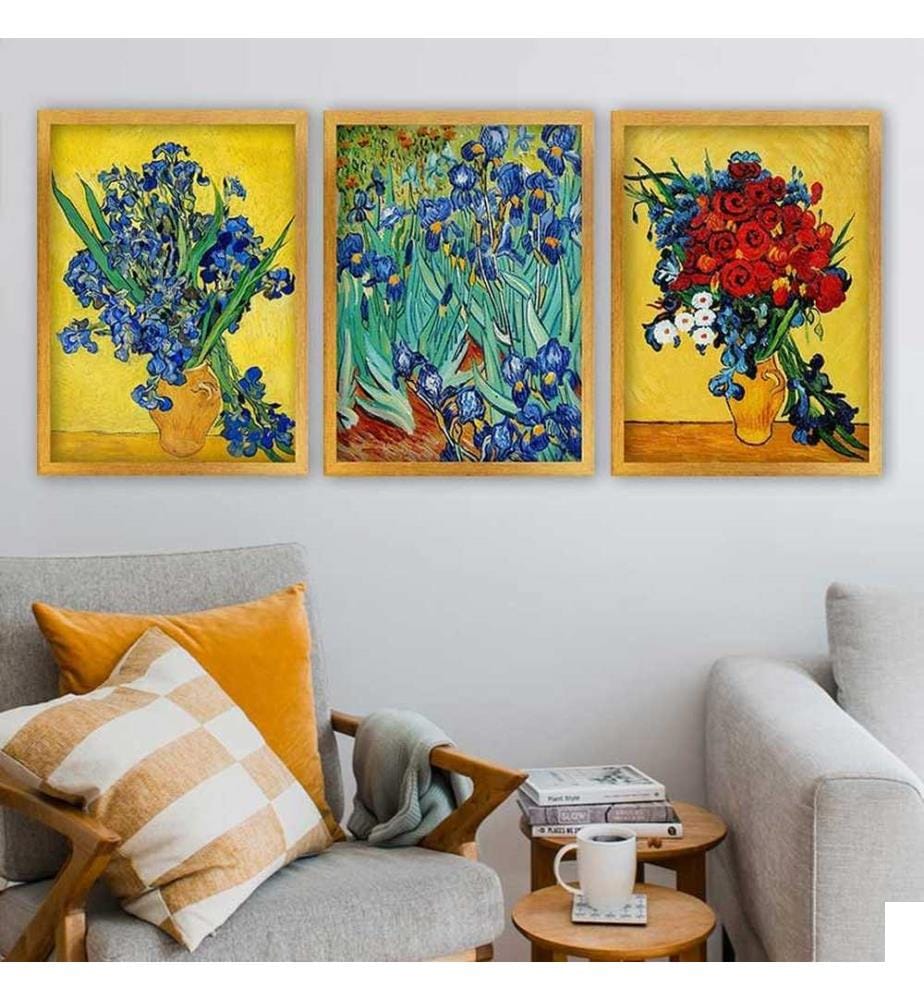 Peinture décorative encadrée, 3 pièces, multicolore, 100 % BOIS, cadre : 100 % POLYSTYRÈNE