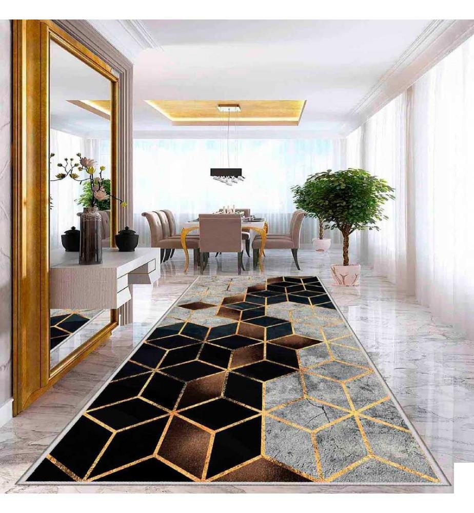 Tapis, beige, or, noir, 100% polyester, 80 x 100 cm