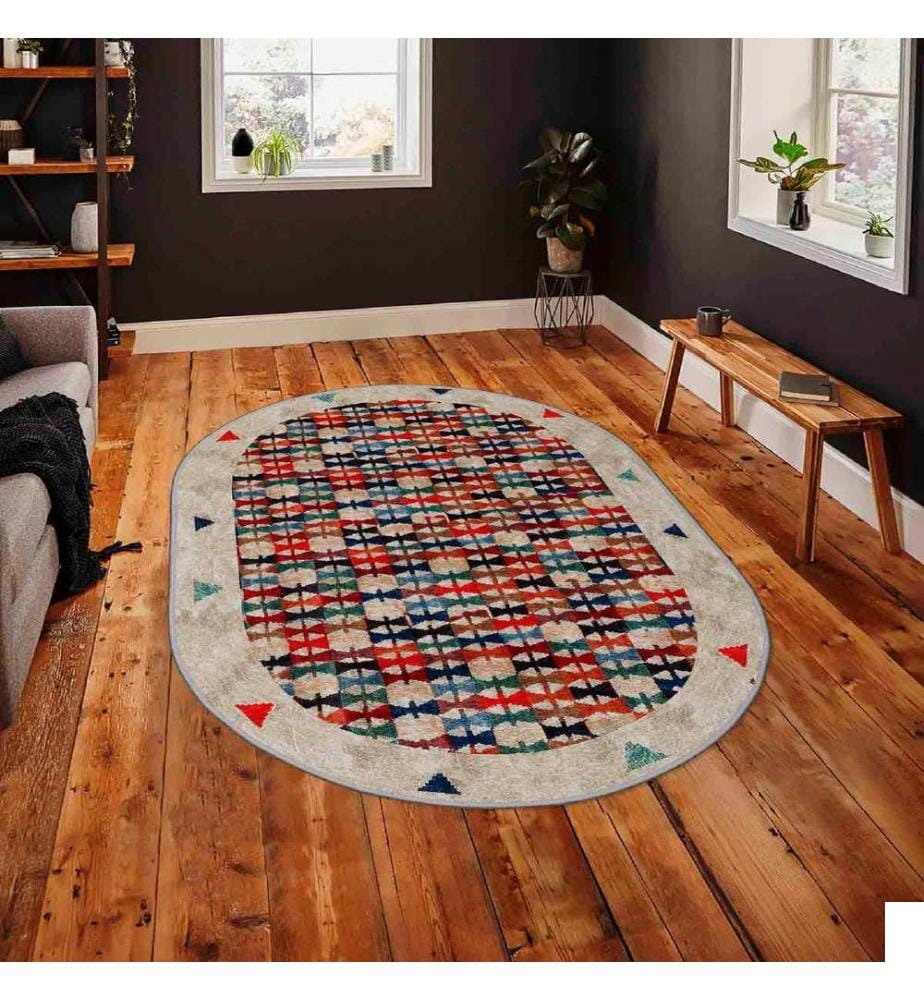 Tapis, beige, vert, rouge, noir, 100% polyester, 80 x 50 cm