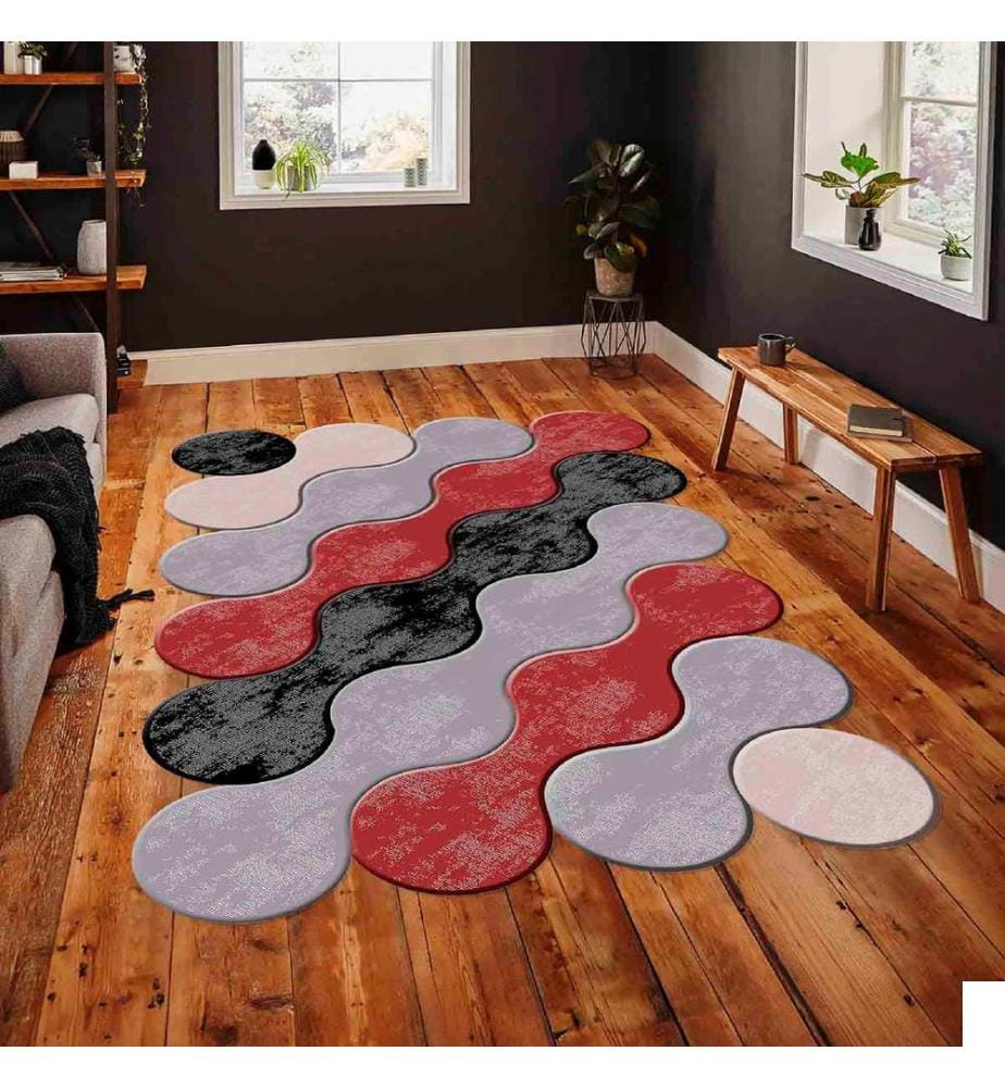 Tapis, beige, gris, rouge, noir, 100 % polyester, 80 x 50 cm