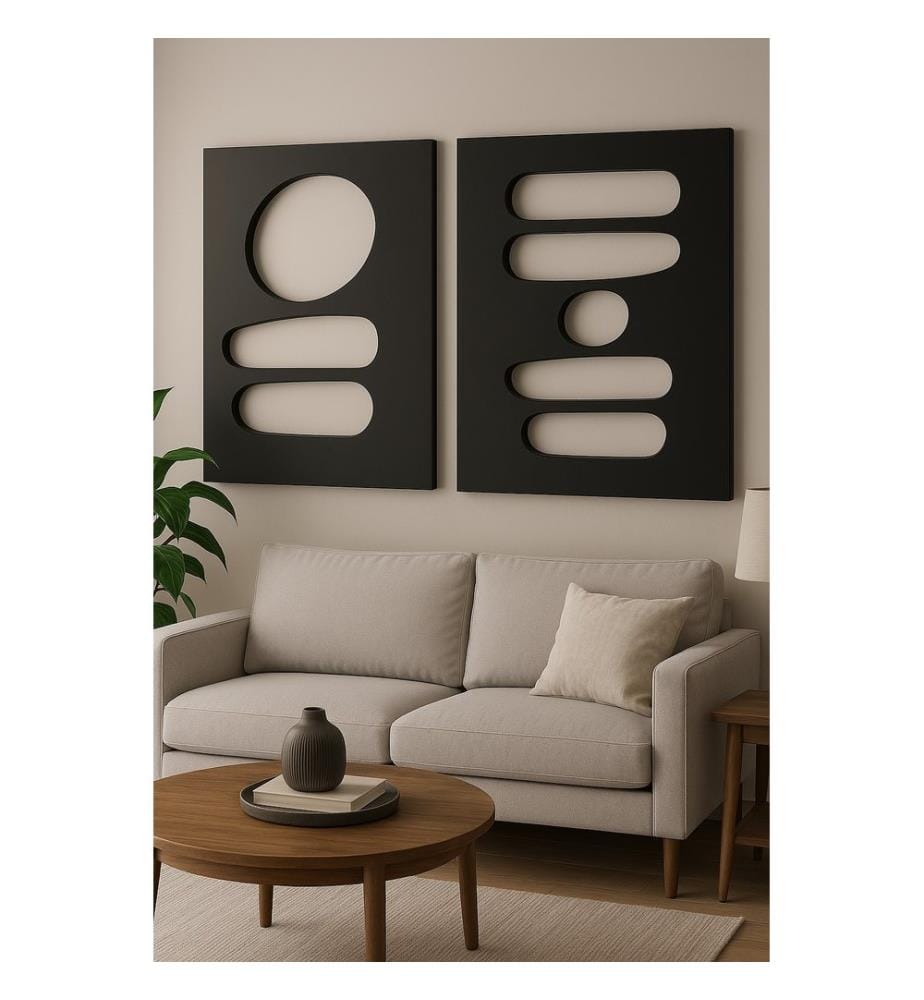 Tableau décoratif en MDF, 2 pièces, noir, peinture : 100% MDF