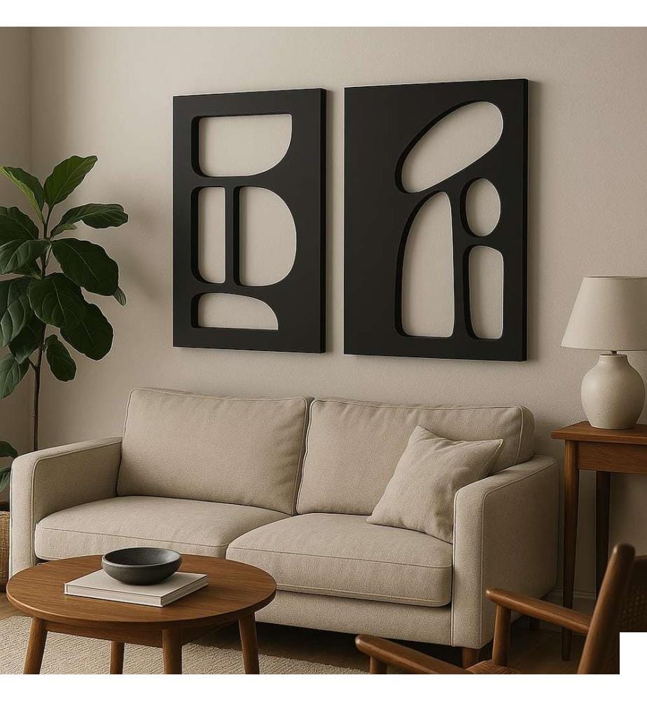 Tableau décoratif en MDF, 2 pièces, noir, peinture : 100% MDF