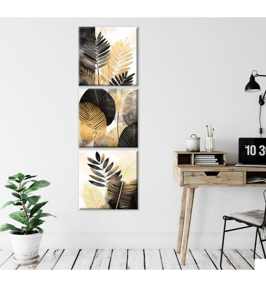 Peinture décorative sur toile, 3 pièces, or, noir, 50% COTON / 50% POLYESTER