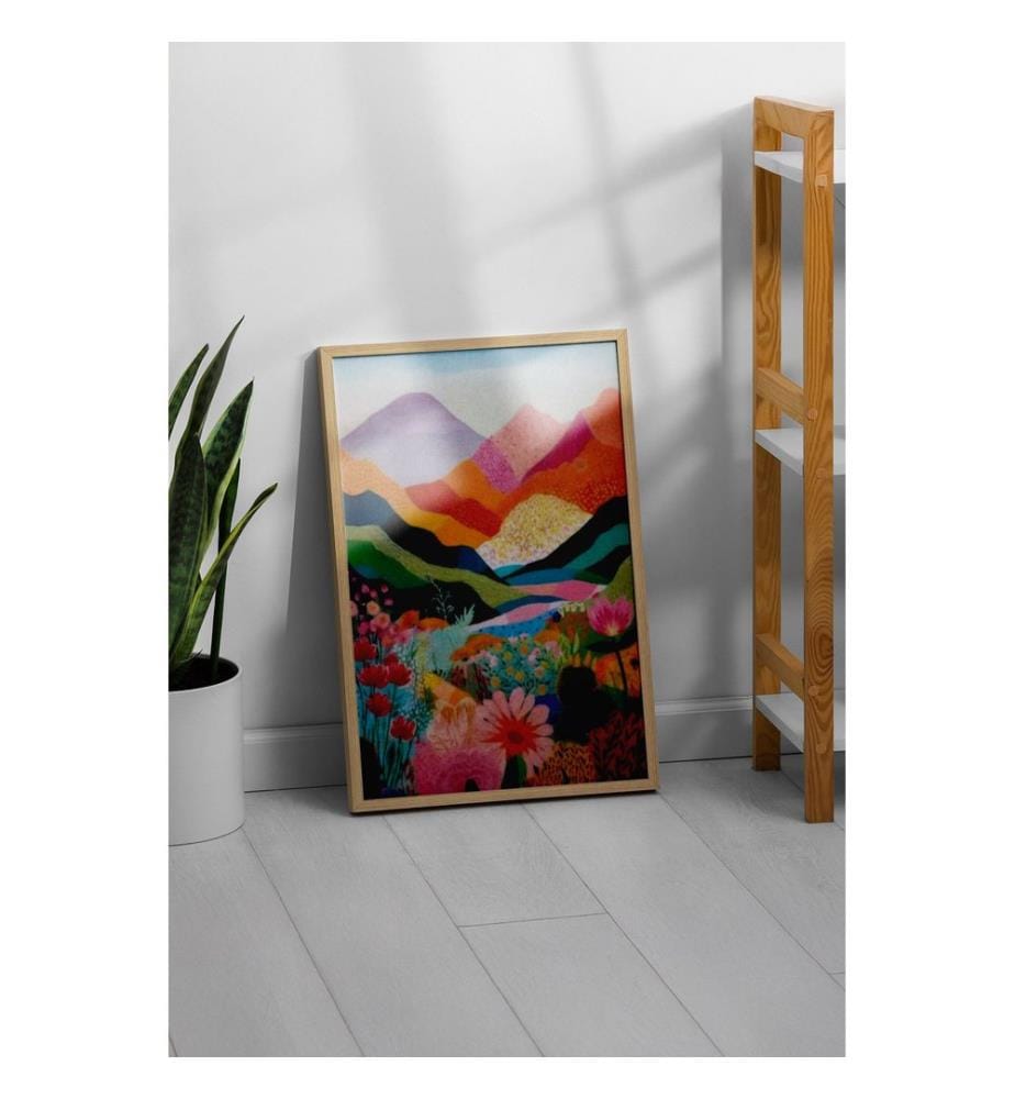 Peinture décorative encadrée en MDF, Multicolore, Cadre : 100% BOIS MASSIF