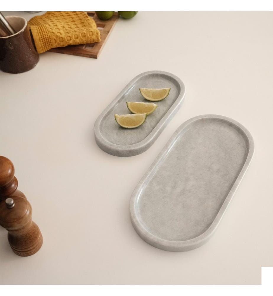 Ensemble de plateaux, 2 pièces, gris, 100 % marbre gris de Vérone