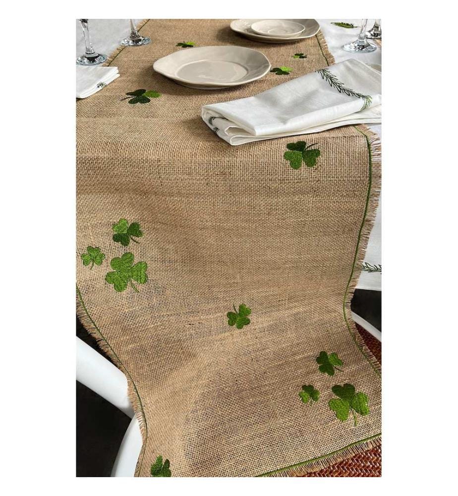 Chemin de table, Beige, Vert, 100% Jute