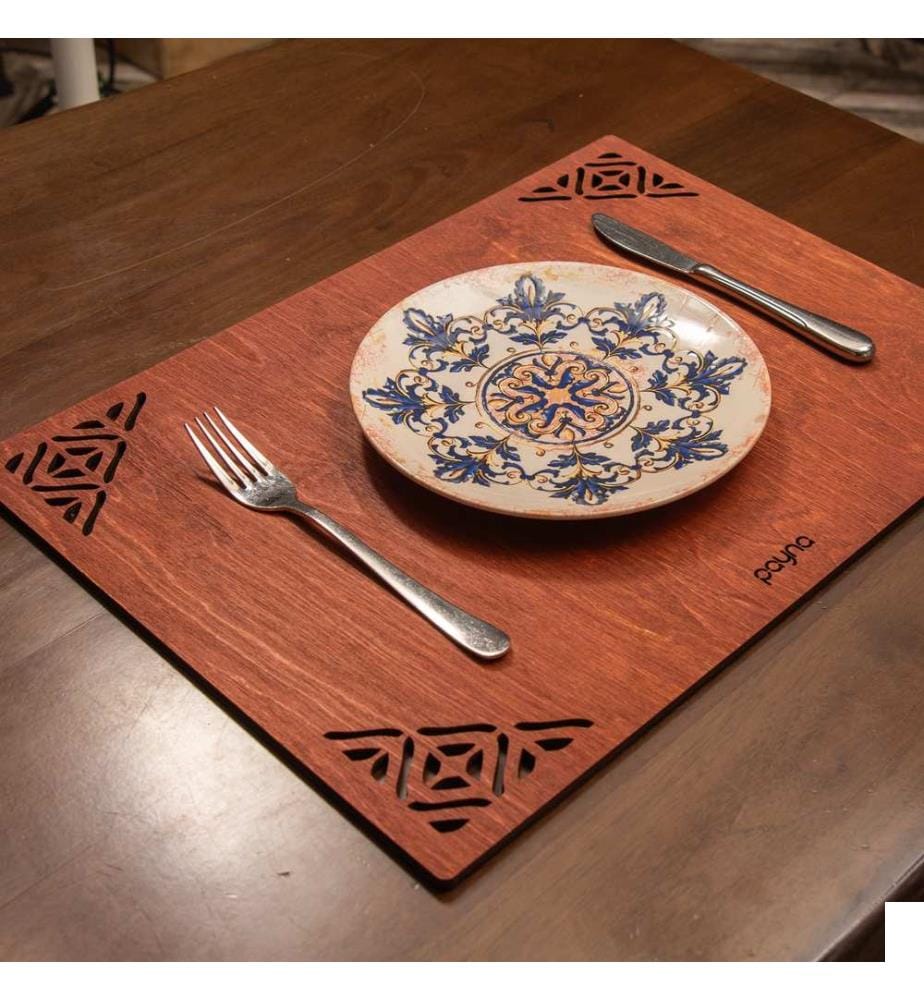Set de tapis de table, 4 pièces, Rose, 100% bois, fait à la main