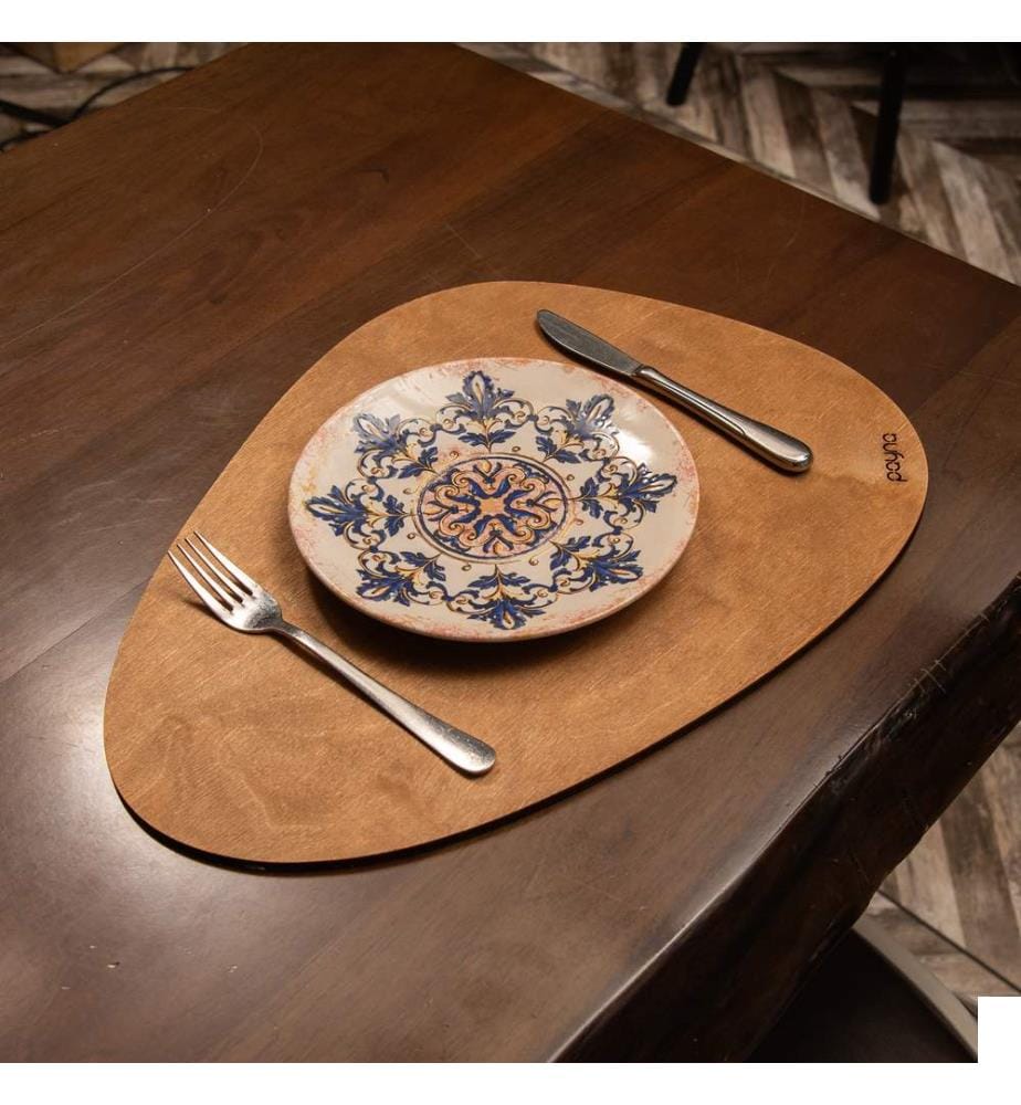 Set de tapis de table, 4 pièces, noyer, 100% bois, fait à la main