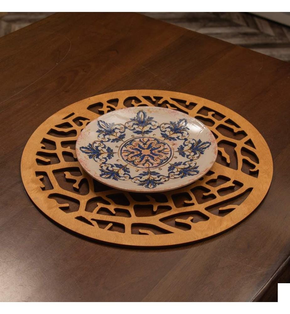 Set de tapis de table, 6 pièces, miel, 100% bois, fait à la main