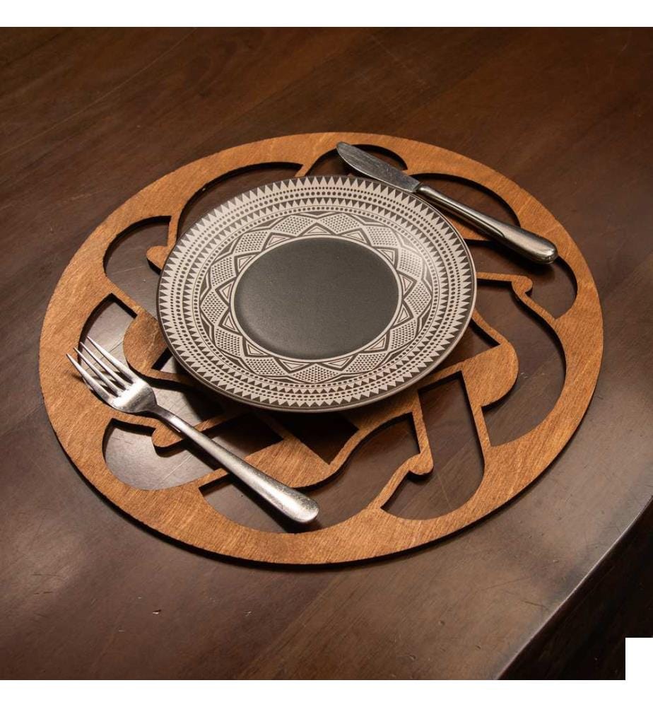 Set de tapis de table, 6 pièces, noyer, 100% bois, fait à la main