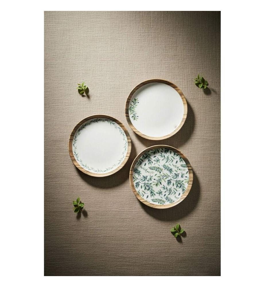 Service à petit-déjeuner, 14 pièces, vert et blanc, 100 % porcelaine