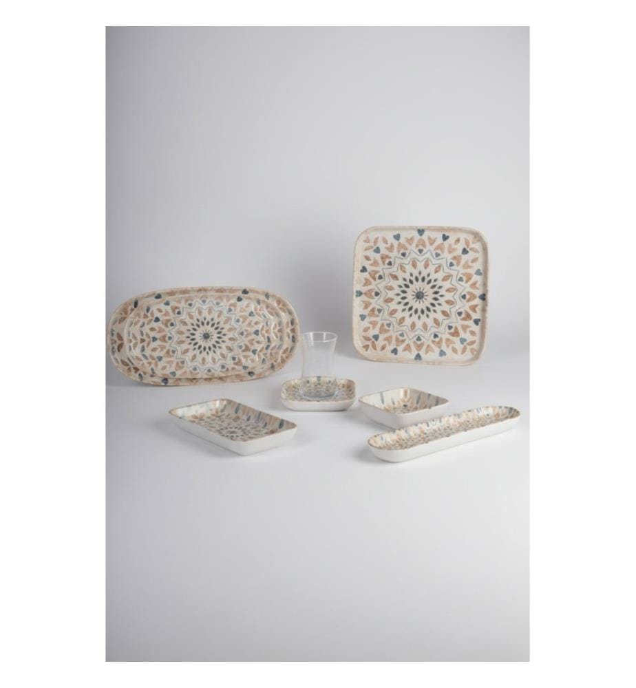 Service à petit-déjeuner, 29 pièces, blanc, crème, marron, bleu, 100 % porcelaine