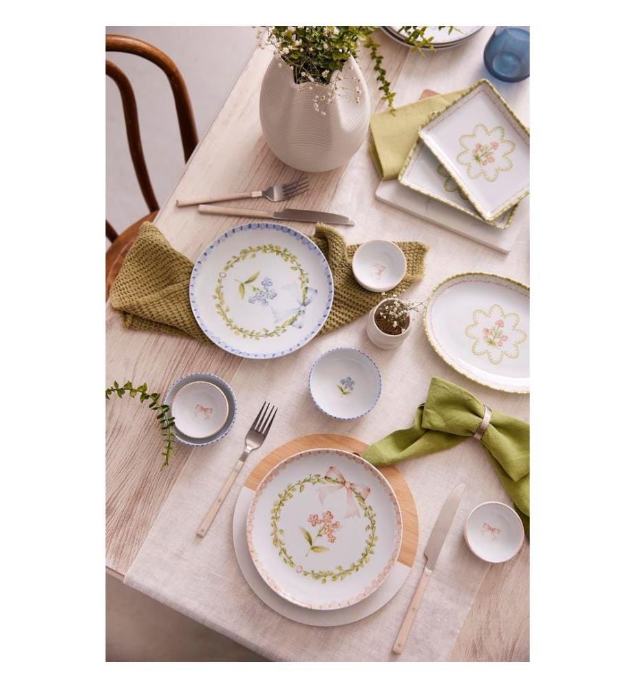 Service à petit-déjeuner, 14 pièces, bleu, 100 % porcelaine