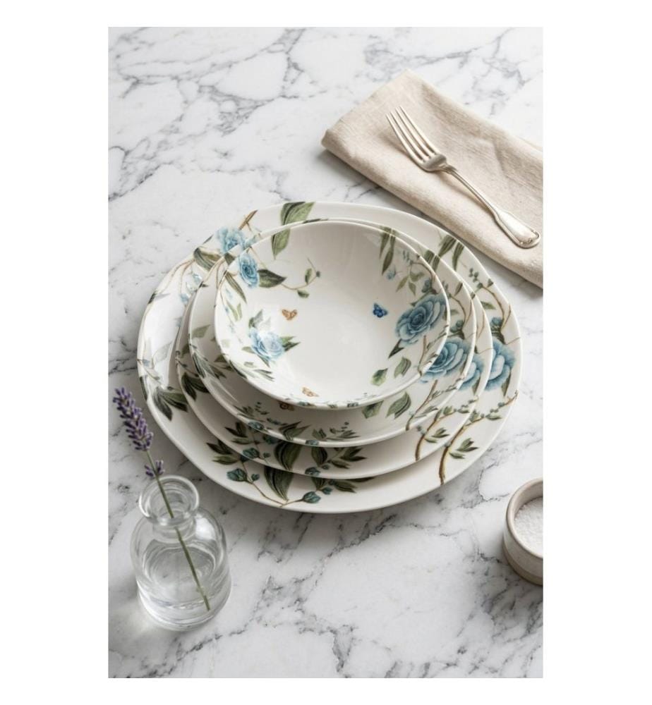 Service de table 24 pièces, multicolore, 100 % porcelaine