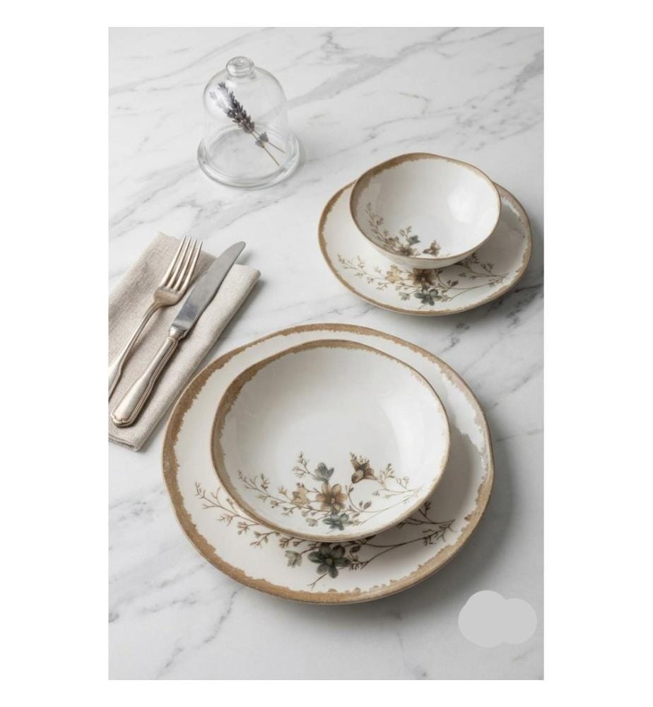 Service de table 24 pièces, multicolore, 100 % porcelaine