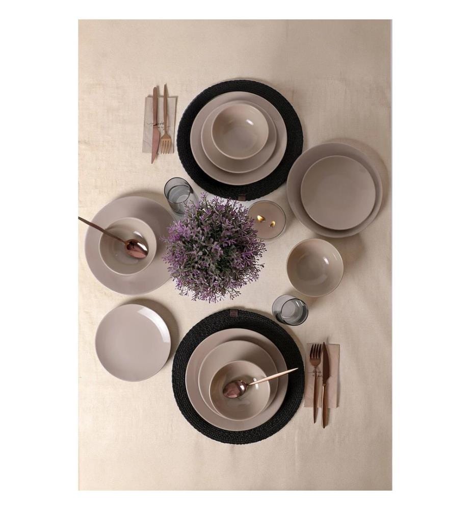Service de table 12 pièces, taupe, 100 % grès