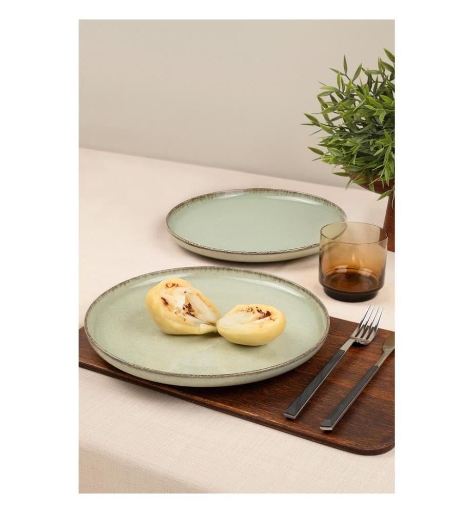 Service de 2 assiettes, vert, 100% porcelaine
