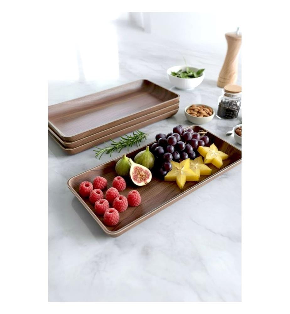 Ensemble de présentation alimentaire, noyer, 100 % plastique