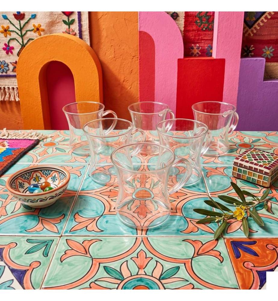Service à thé, 6 pièces, transparent, en verre borosilicate
