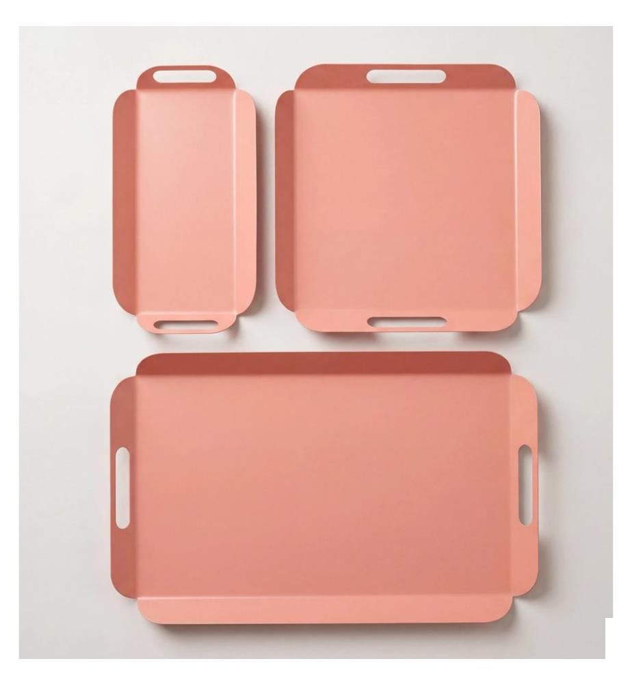 Plateau, 3 pièces, rose, 100% métal