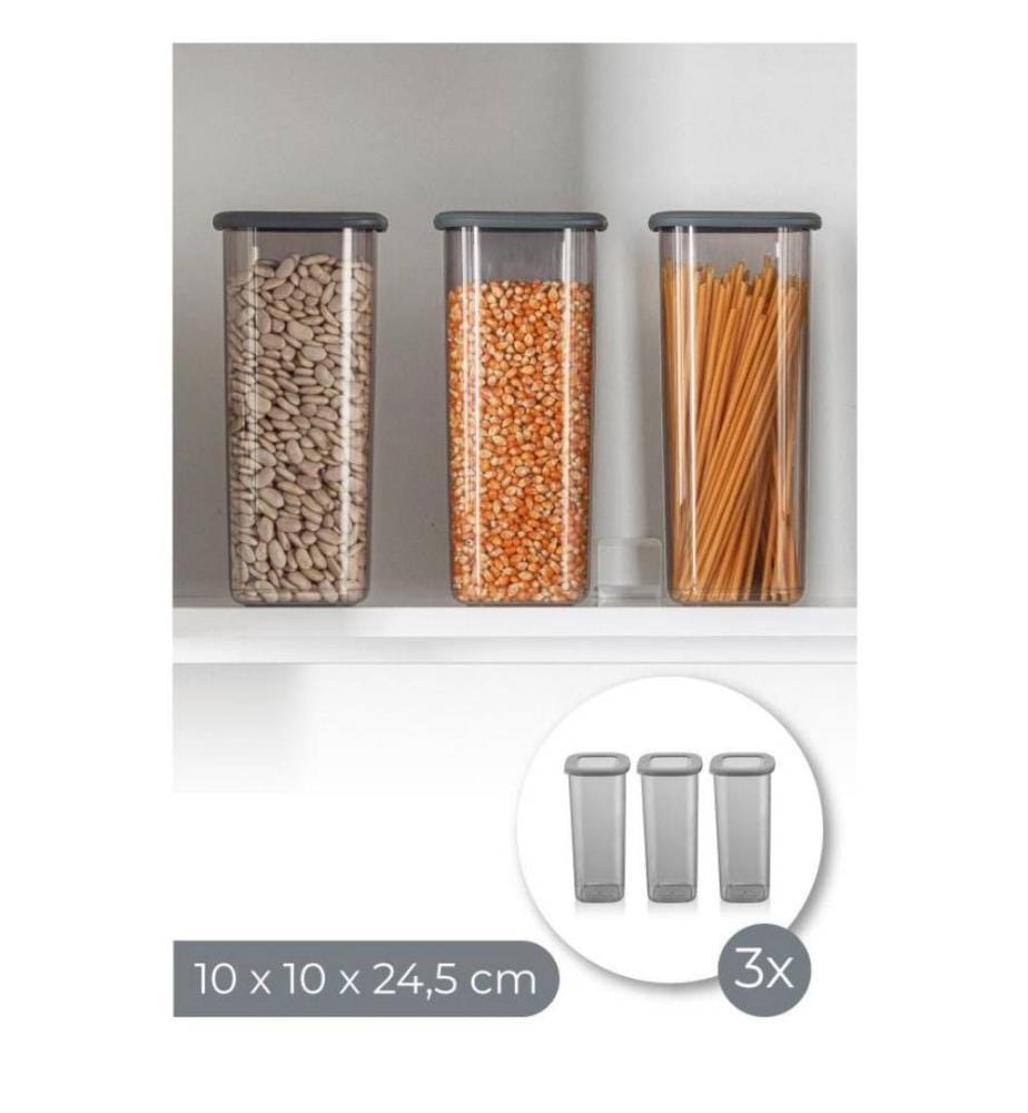 Boîte de rangement, 3 pièces, anthracite, plastique, sans Bpa