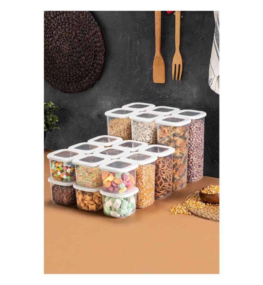 Boîte de rangement, 18 pièces, blanc, plastique, sans Bpa