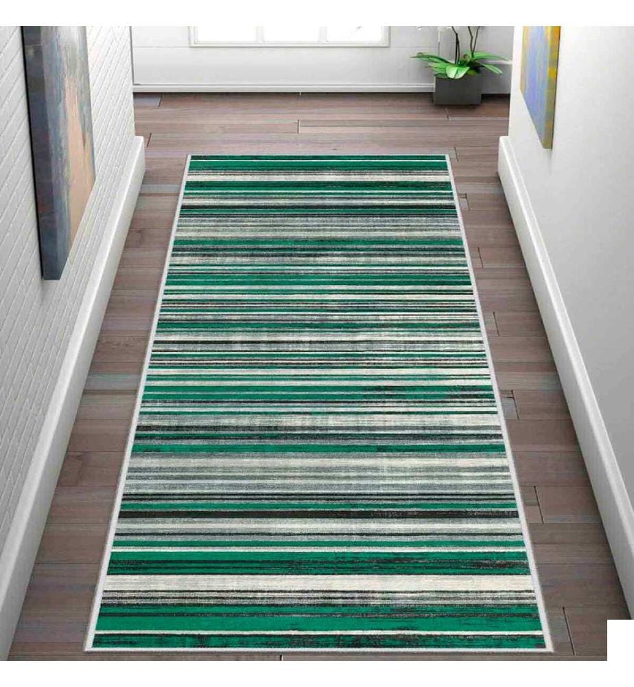 Tapis, blanc, vert, noir, 100% polyester, 80 x 250 cm