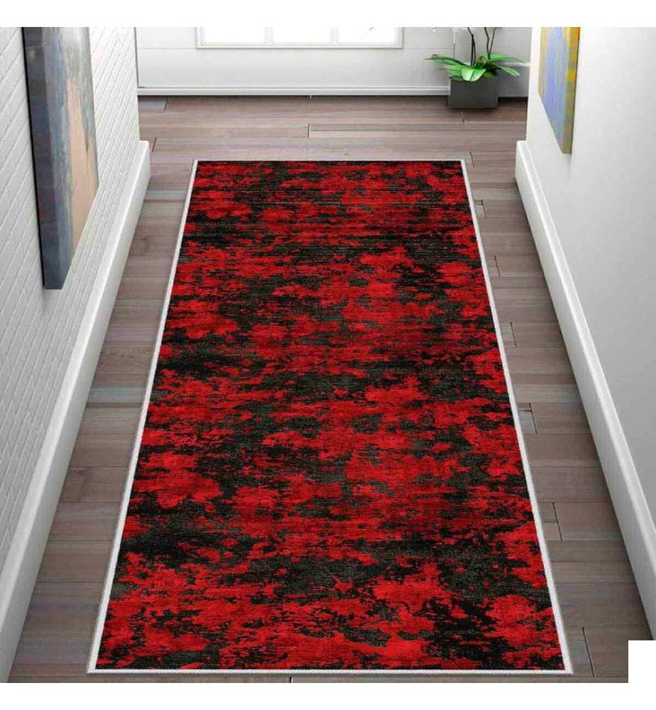 Tapis, rouge, noir, 100% polyester, 80 x 350 cm