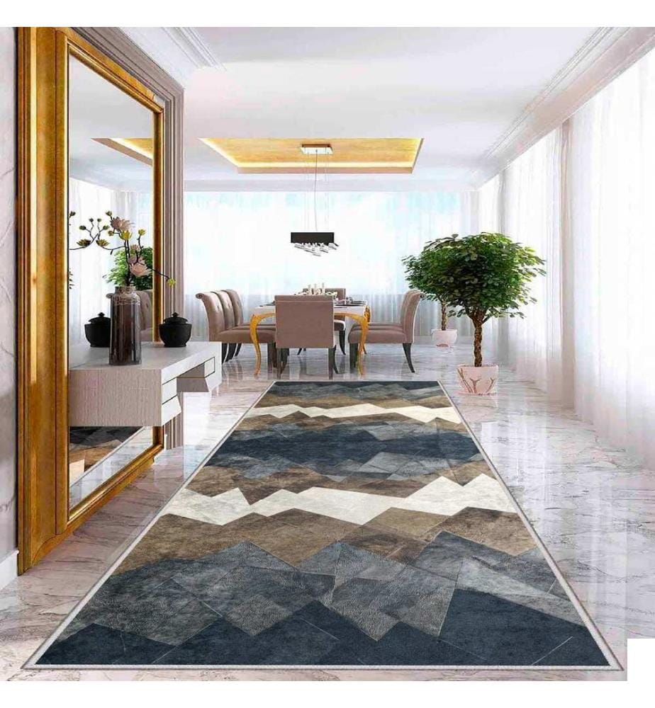 Tapis, crème, camel, marron, noir, 100 % polyester, 80 x 200 cm