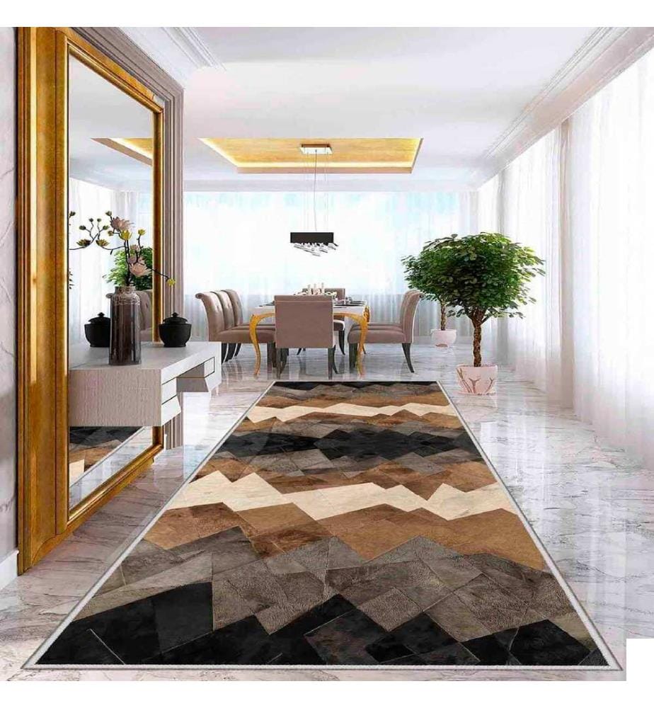 Tapis, crème, camel, marron, noir, 100% polyester, 100 x 450 cm