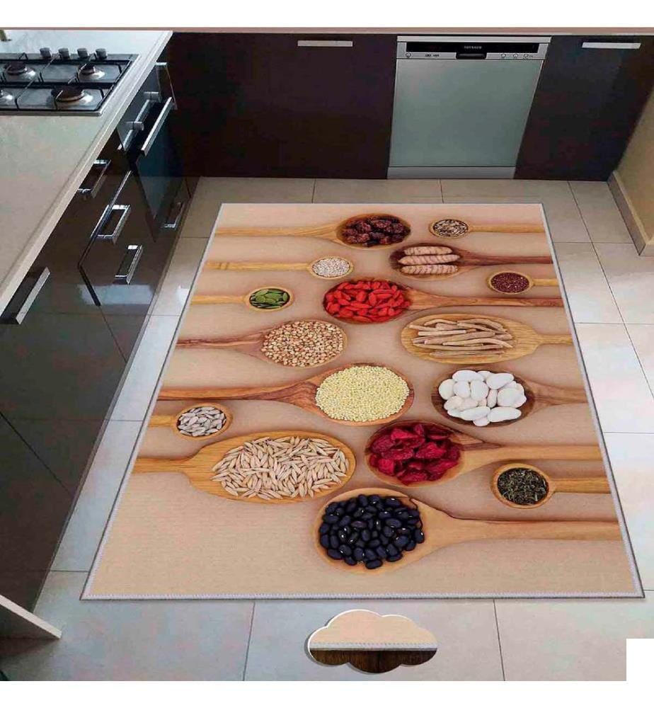 Tapis, crème, nude, rouge, vert, jaune, 100% polyester, 80 x 150 cm