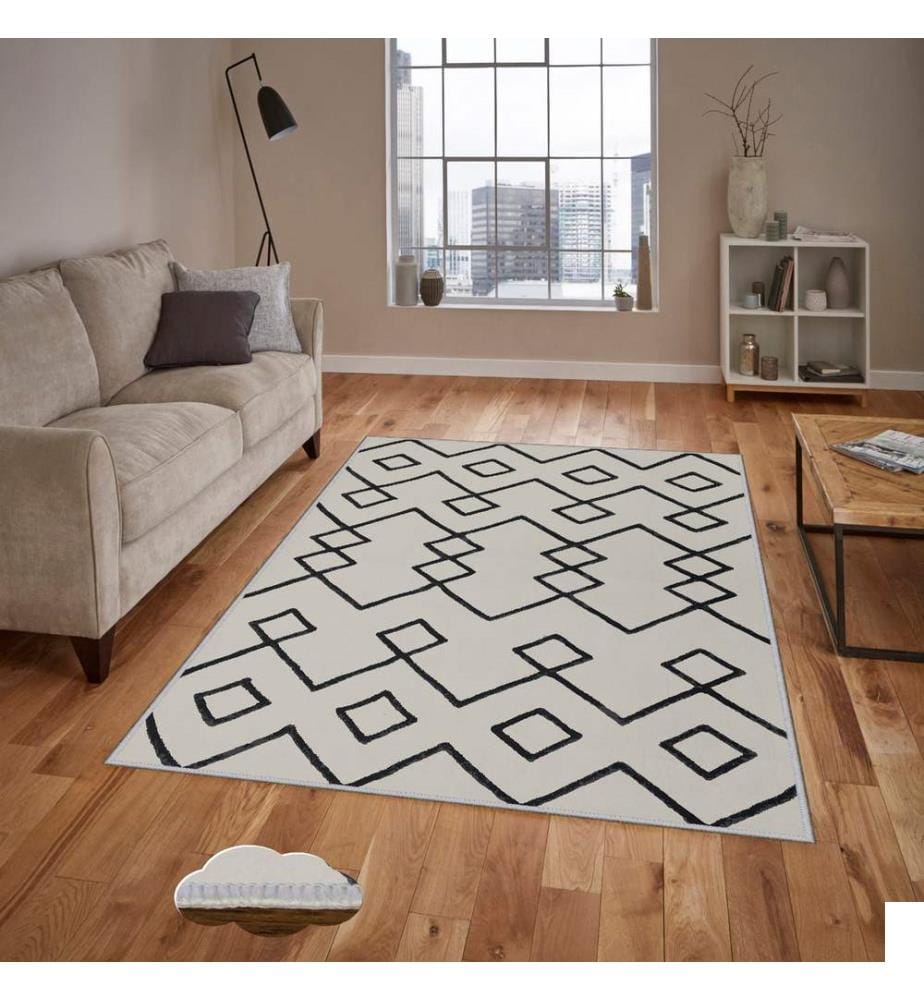 Tapis, beige, noir, 100% polyester, 100 x 300 cm