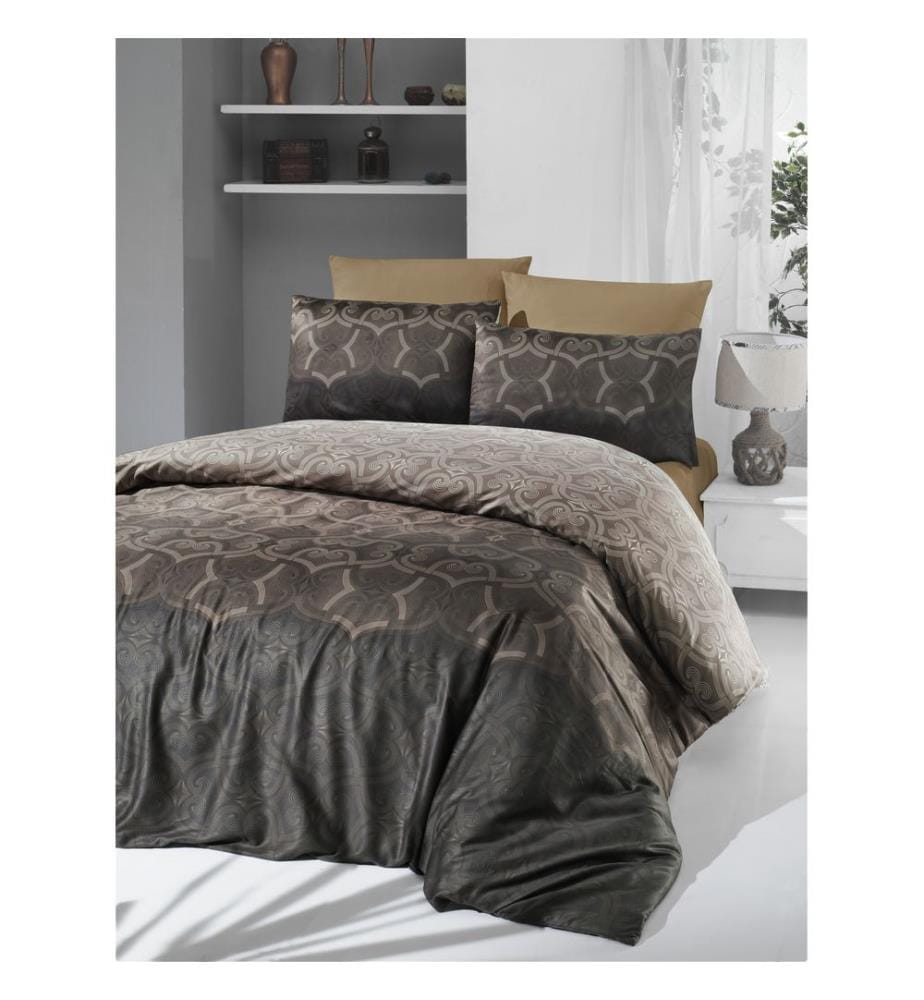 Satin Double Quilt Quilt Coverring Set, Braun Crème Brun Foncé, Satin Coton
