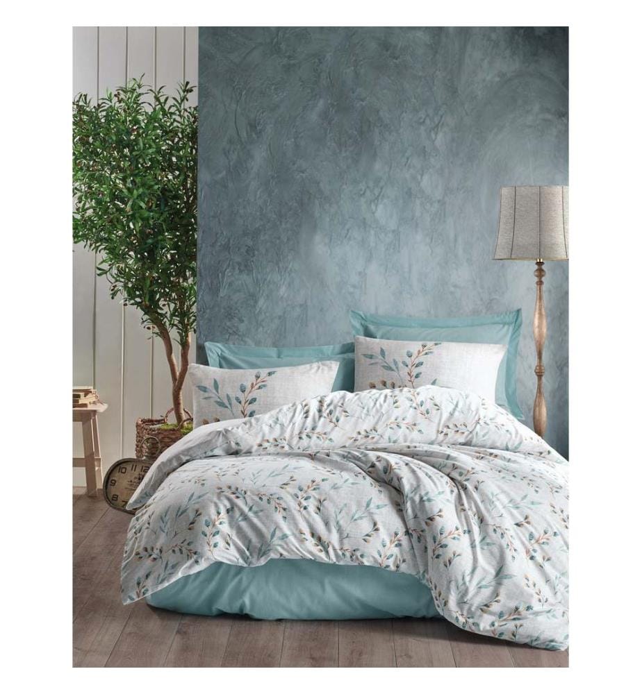 Ranforce Single Quilt Cover Set , Mint, White, 100% Cotton Ranforce