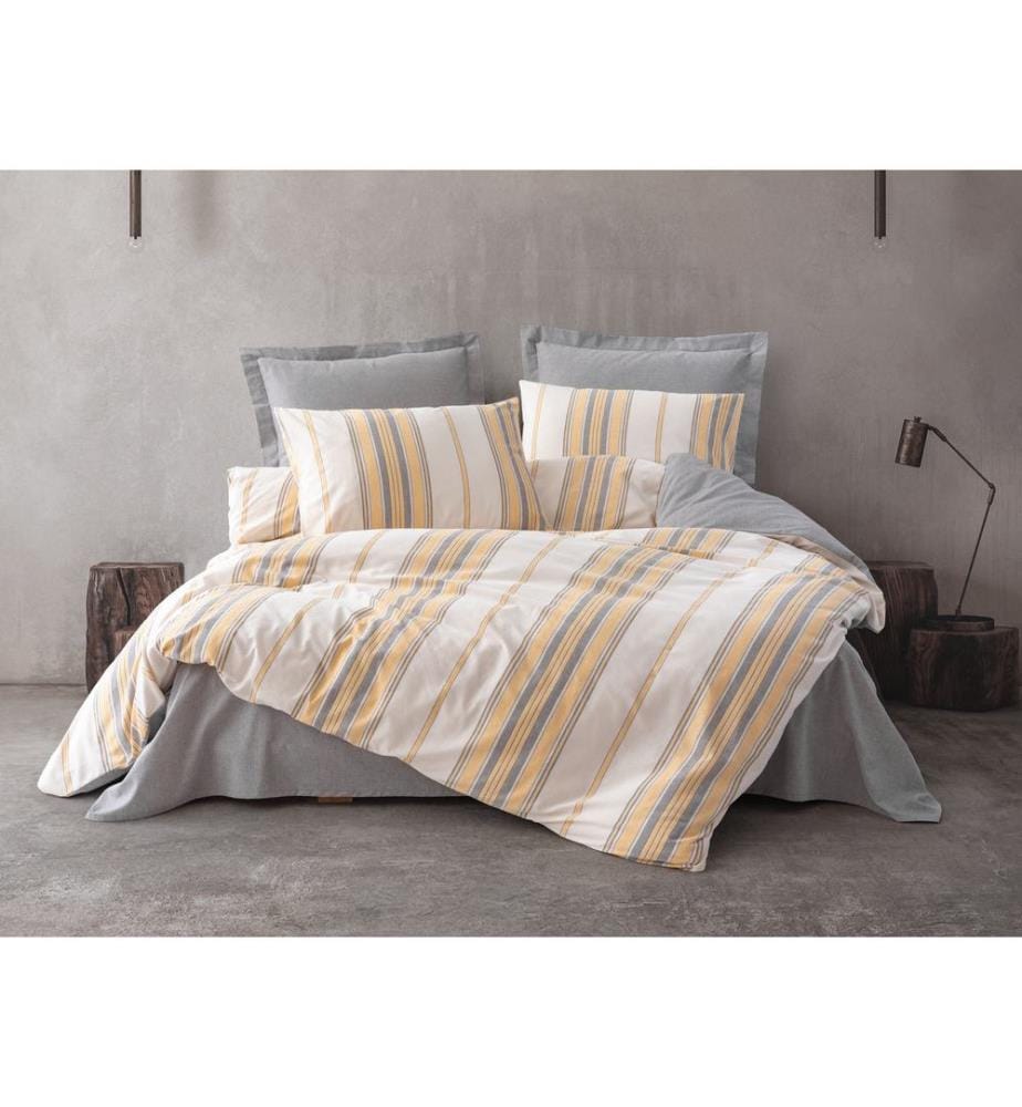 Housse de couette simple, Jaune, Gris, Blanc, 50% Coton / 50% Polyester