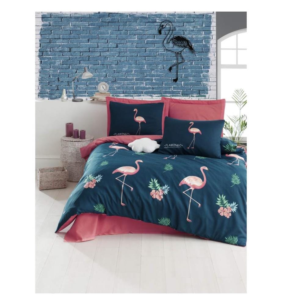 Super King Quilt Cover Set , Dark Blue, Pink, Green, 65% Cotton / 35% Polyester