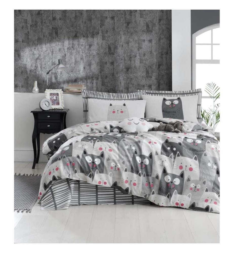Super King Quilt Cover Set , White, Grey, Black, 65% Cotton / 35% Polyester