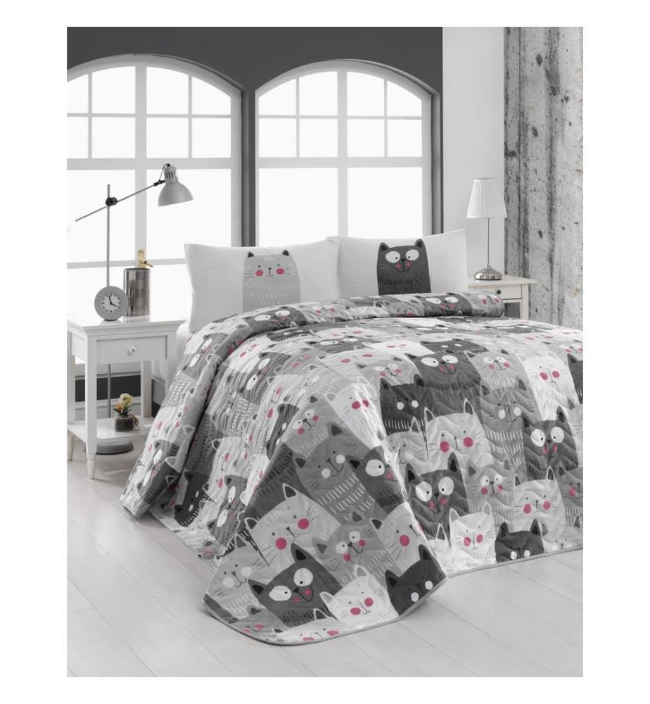Ensemble de couvre-lit matelassé King, Blanc, Gris, Noir, 65 % COTON / 35 % POLYESTER (Housse) /